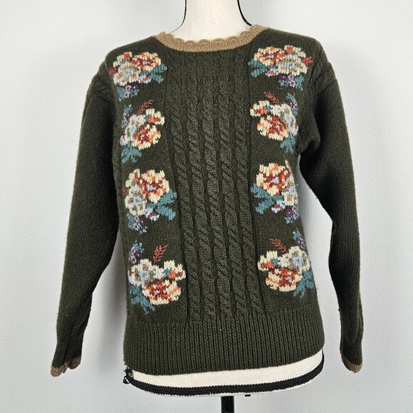 herman geist Sweaters - Vintage 90s Herman Geist Wool Hand Embroidered Flowers Floral Sweater Size Large